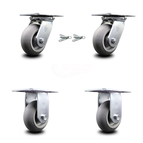 5 Inch Thermoplastic Caster Set with Ball Bearing 2 Swivel Lock and 2 Rigid SCC